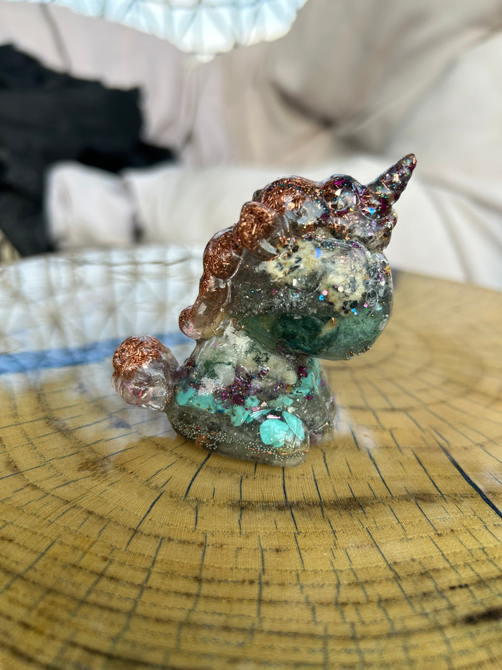 Handmade Orgonite Unicorn – Amethyst, Lapis Lazuli & Black Onyx