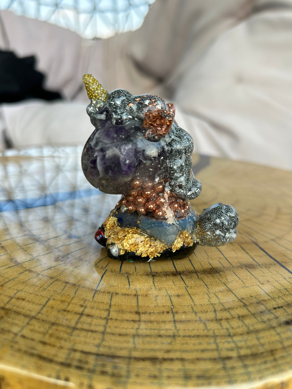 Handmade Orgonite Unicorn – Amethyst, Lapis Lazuli & Black Onyx