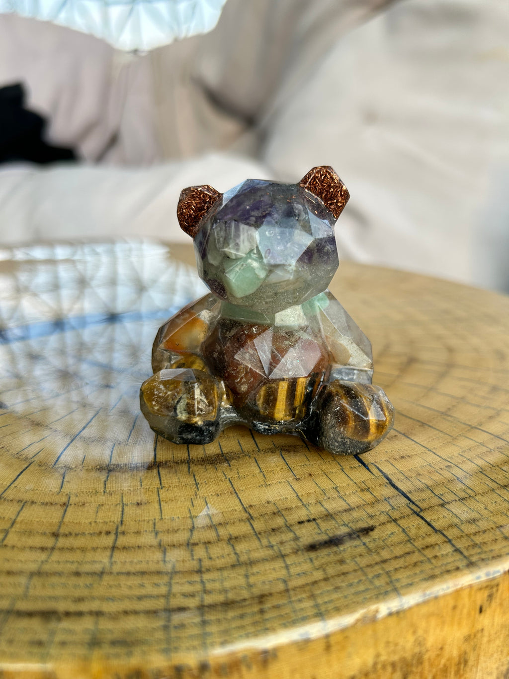 Handmade Orgonite Bear – Amethyst, Jade, Tiger’s Eye & Black Tourmaline