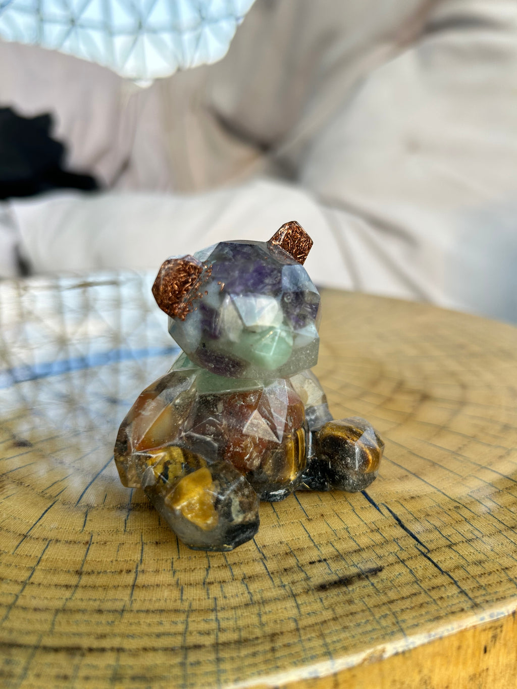 Handmade Orgonite Bear – Amethyst, Jade, Tiger’s Eye & Black Tourmaline