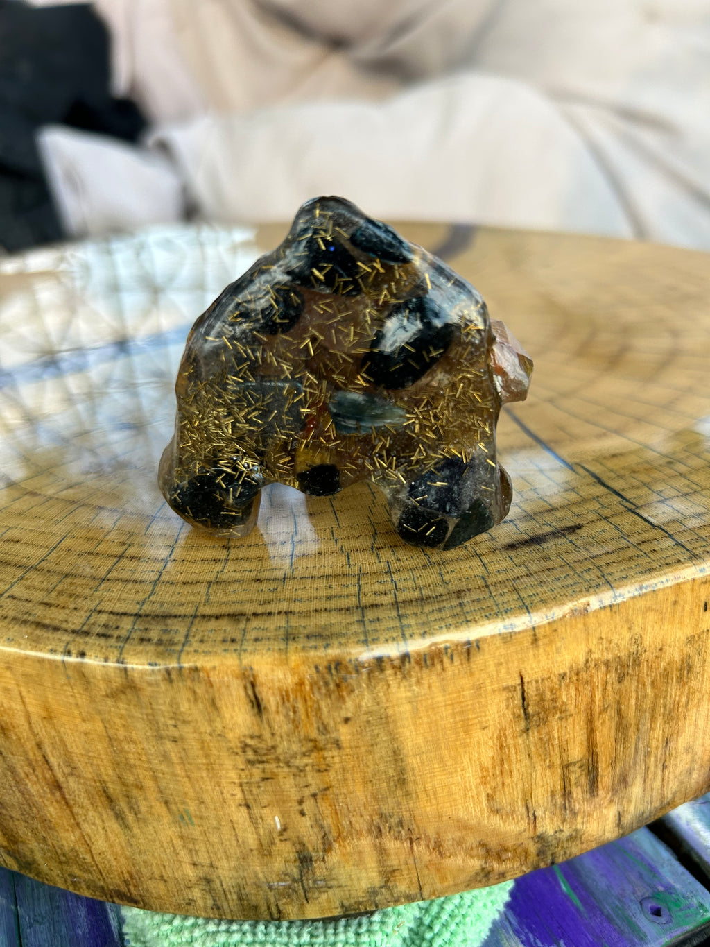 Handmade Orgonite Bear – Amethyst, Jade, Tiger’s Eye & Black Tourmaline