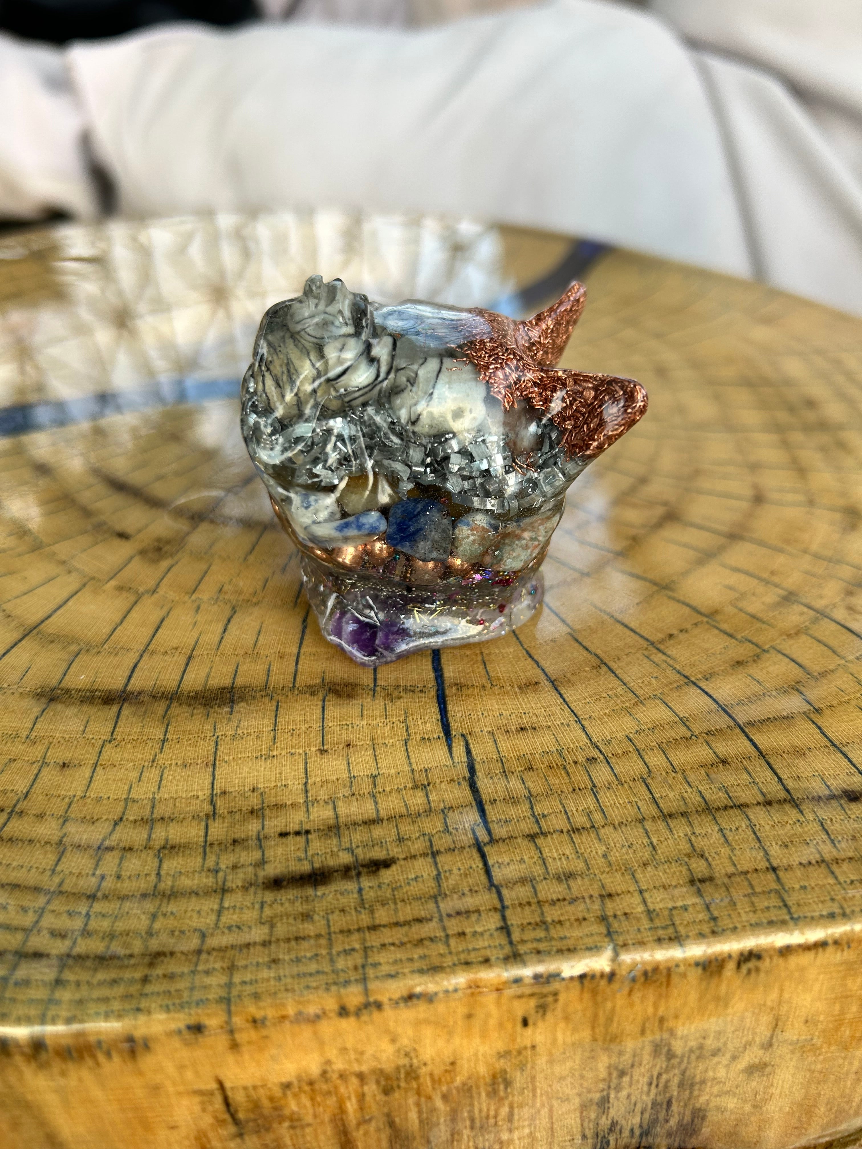 Handmade Orgonite French Bulldog – Zebra Jasper, Amethyst & Lapis Lazuli