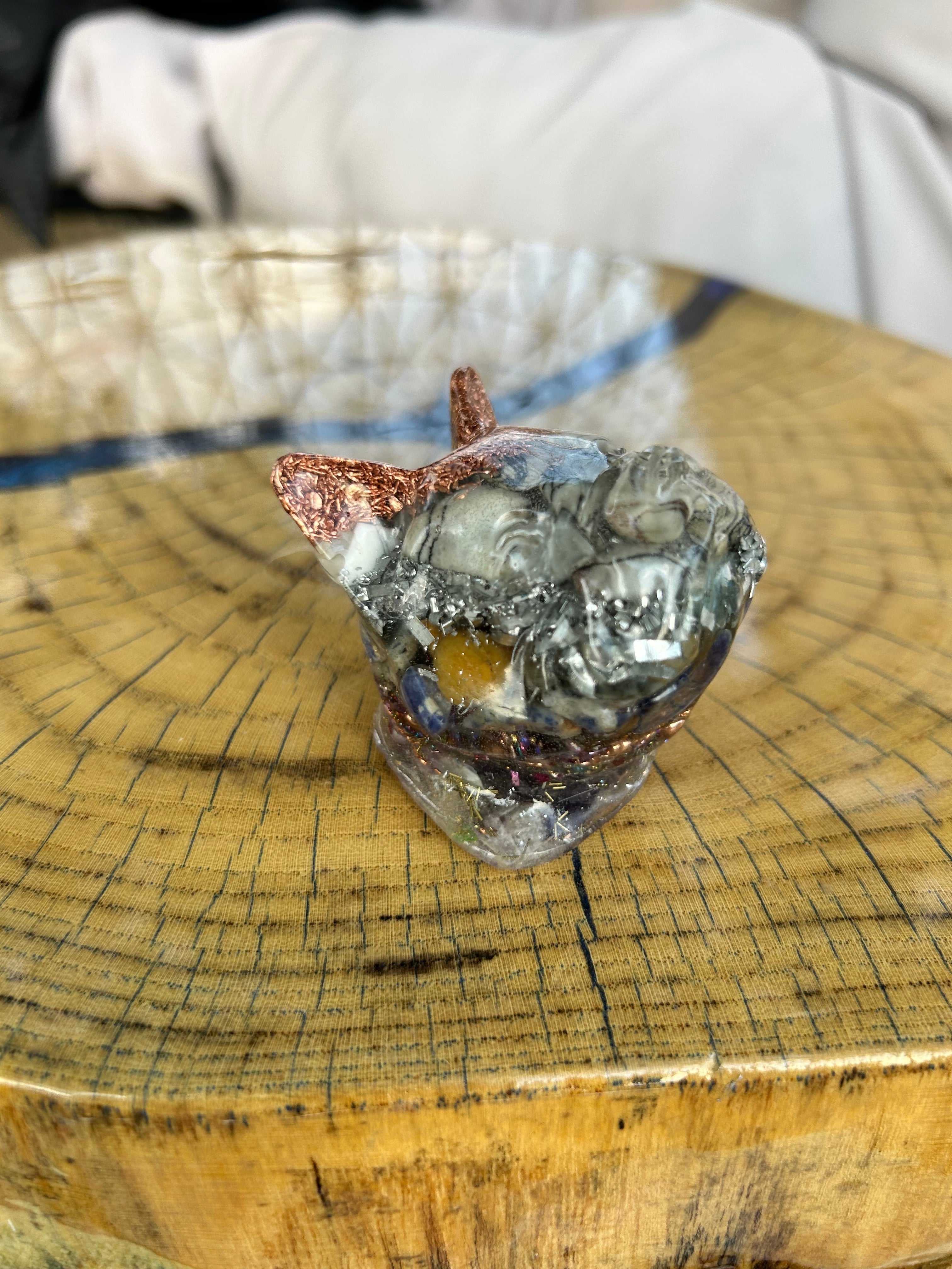 Handmade Orgonite French Bulldog – Zebra Jasper, Amethyst & Lapis Lazuli