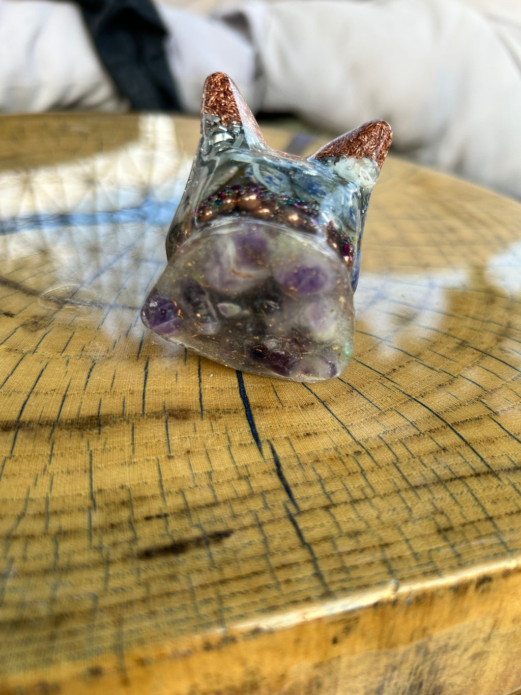 Handmade Orgonite French Bulldog – Zebra Jasper, Amethyst & Lapis Lazuli