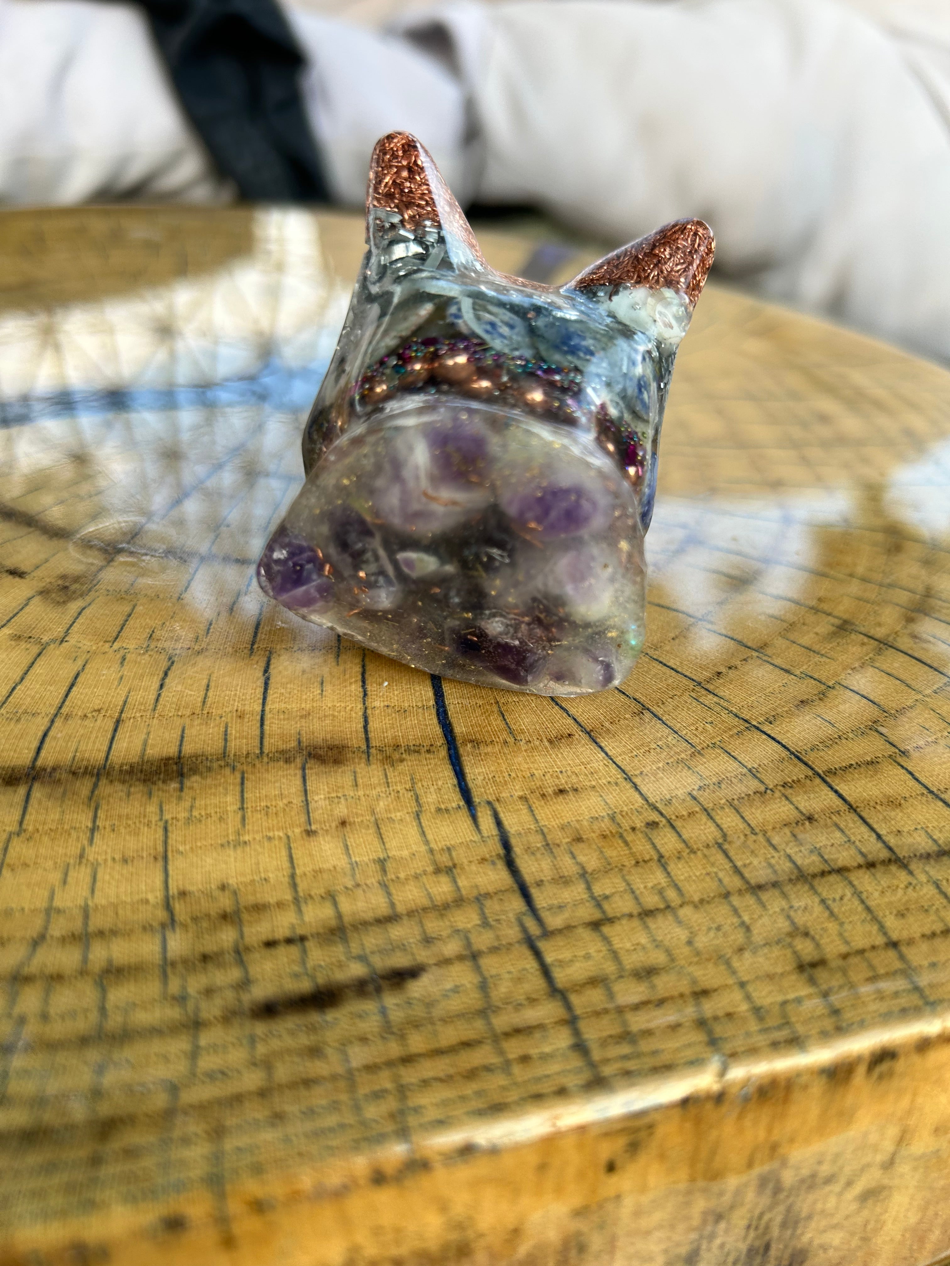 Handmade Orgonite French Bulldog – Zebra Jasper, Amethyst & Lapis Lazuli