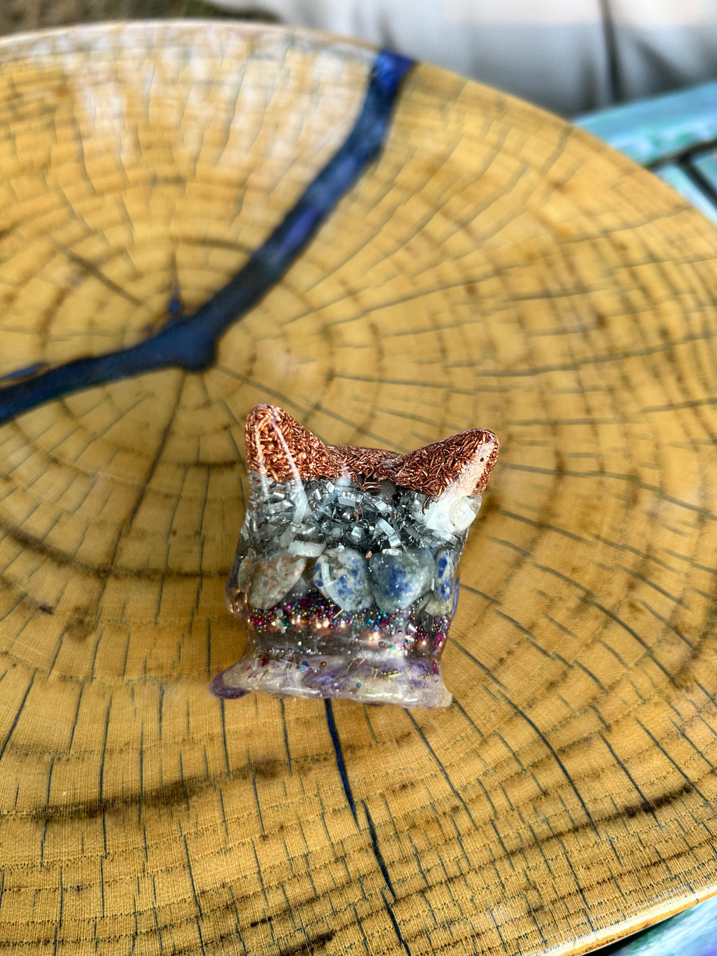 Handmade Orgonite French Bulldog – Zebra Jasper, Amethyst & Lapis Lazuli