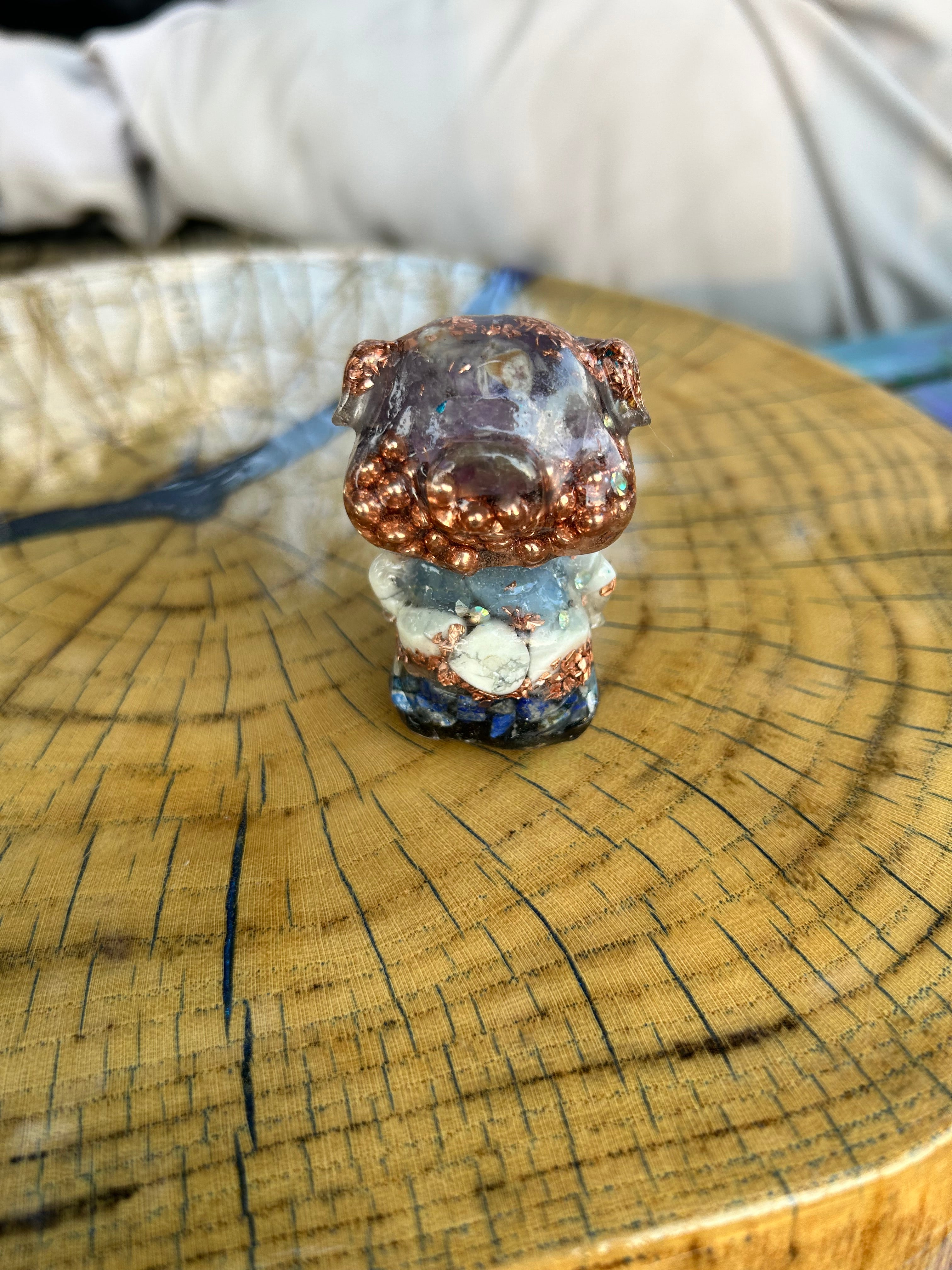 Handmade Orgonite Pig – Amethyst, Blue Lace Agate, Howlite & Lapis Lazuli