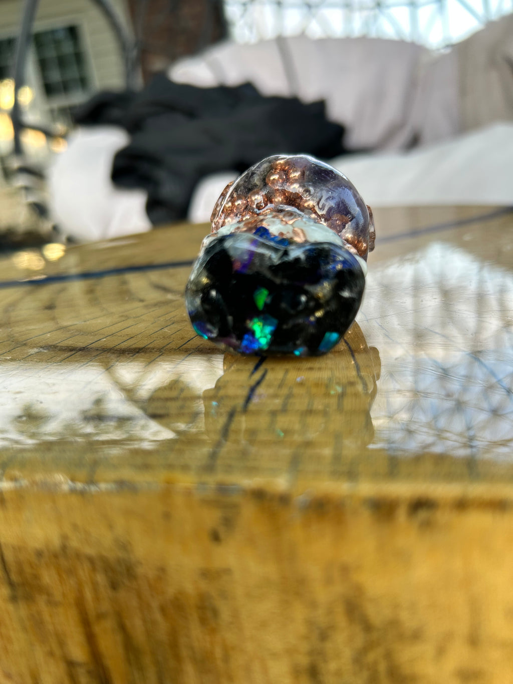 Handmade Orgonite Pig – Amethyst, Blue Lace Agate, Howlite & Lapis Lazuli