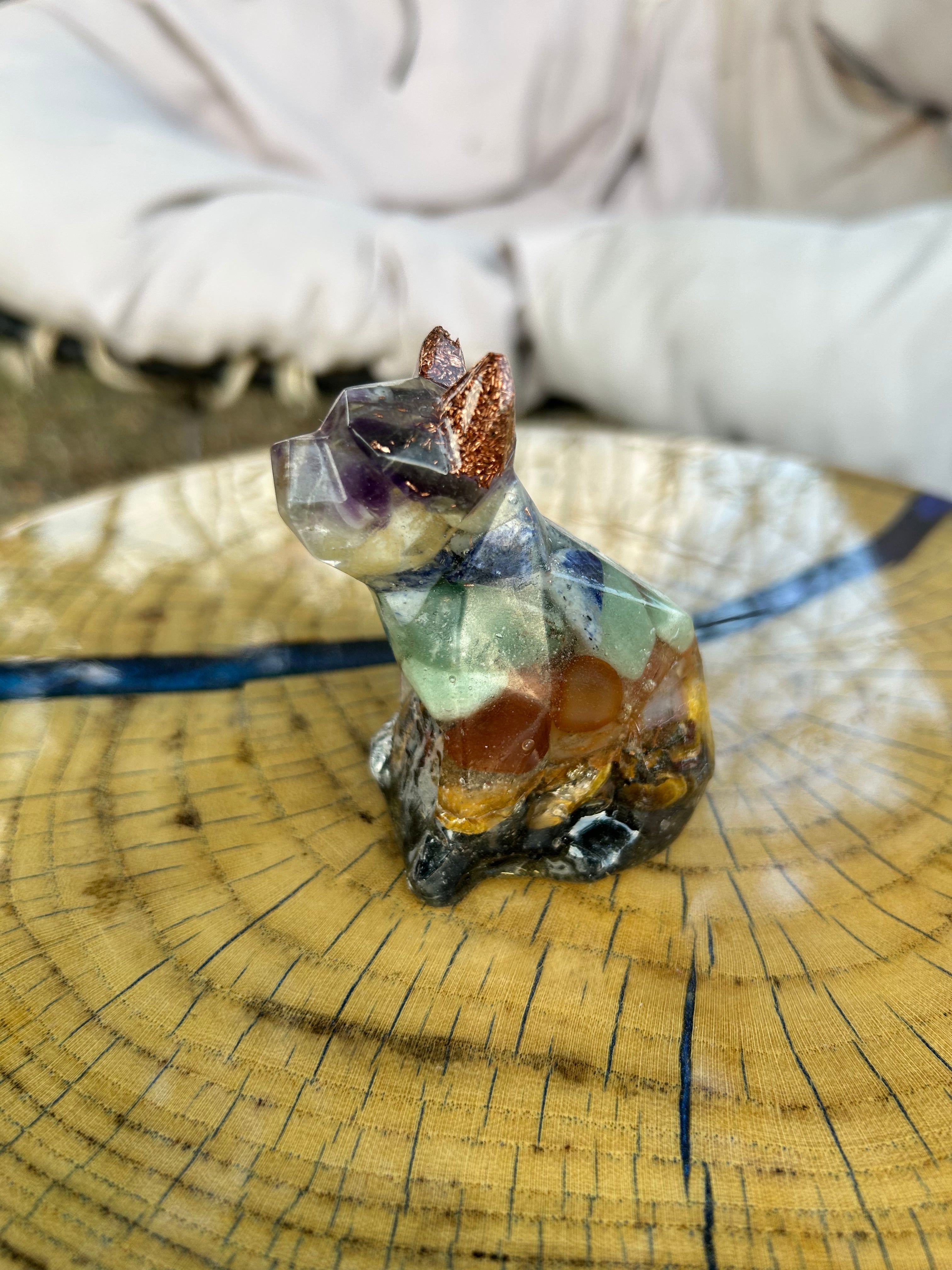 Handmade Orgonite Dog – Amethyst, Citrine, Jade & Obsidian