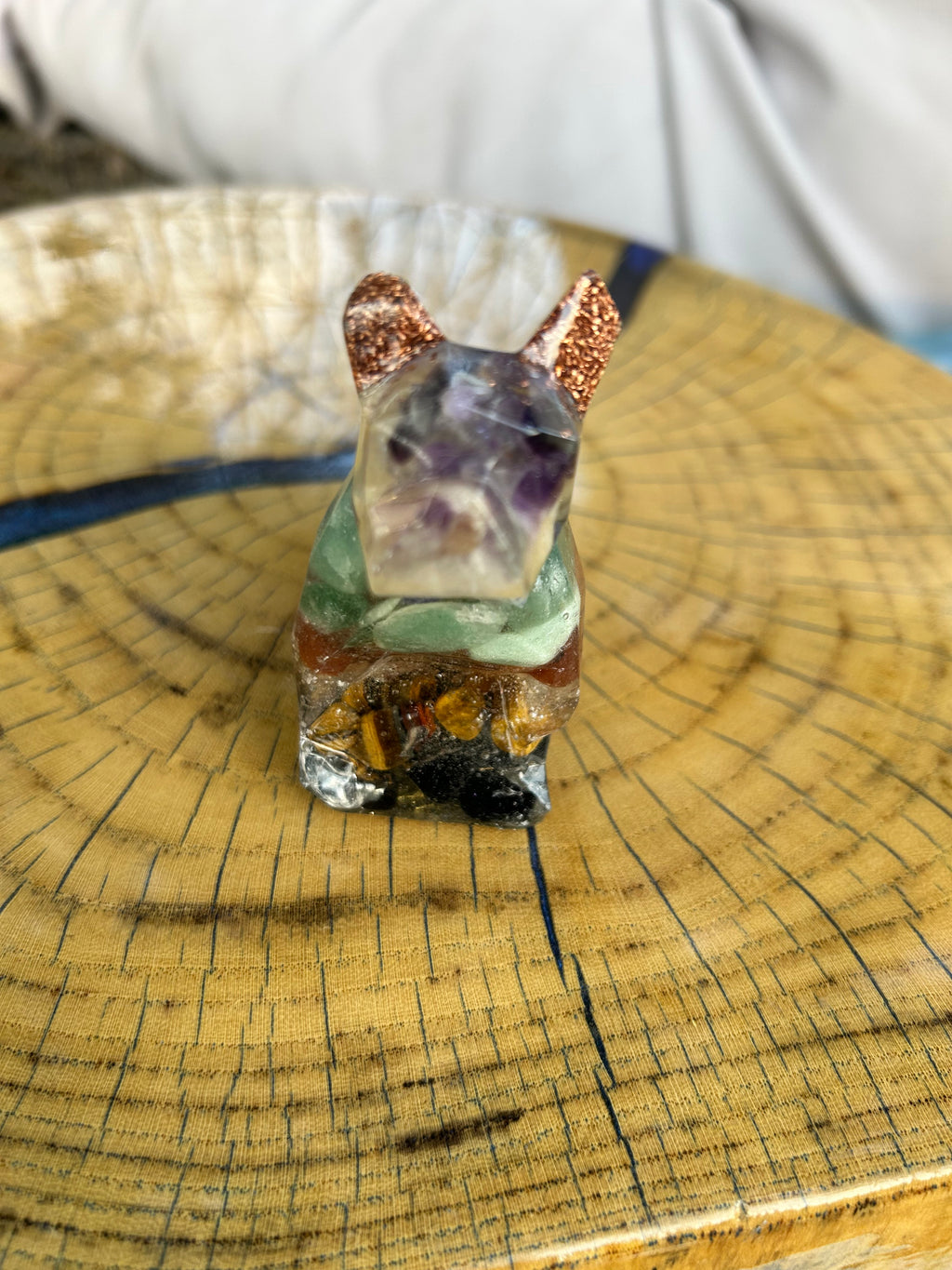 Handmade Orgonite Dog – Amethyst, Citrine, Jade & Obsidian