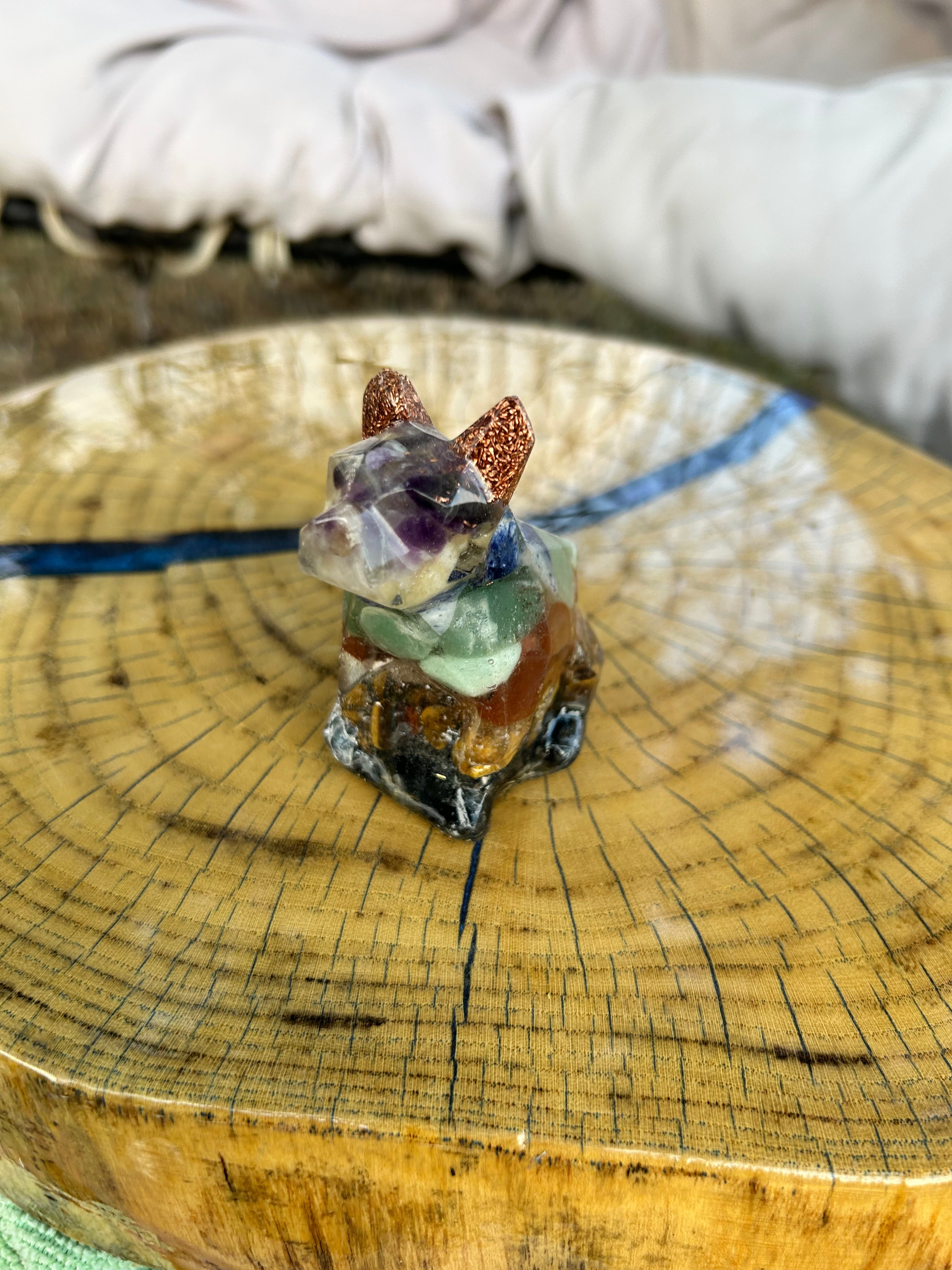 Handmade Orgonite Dog – Amethyst, Citrine, Jade & Obsidian