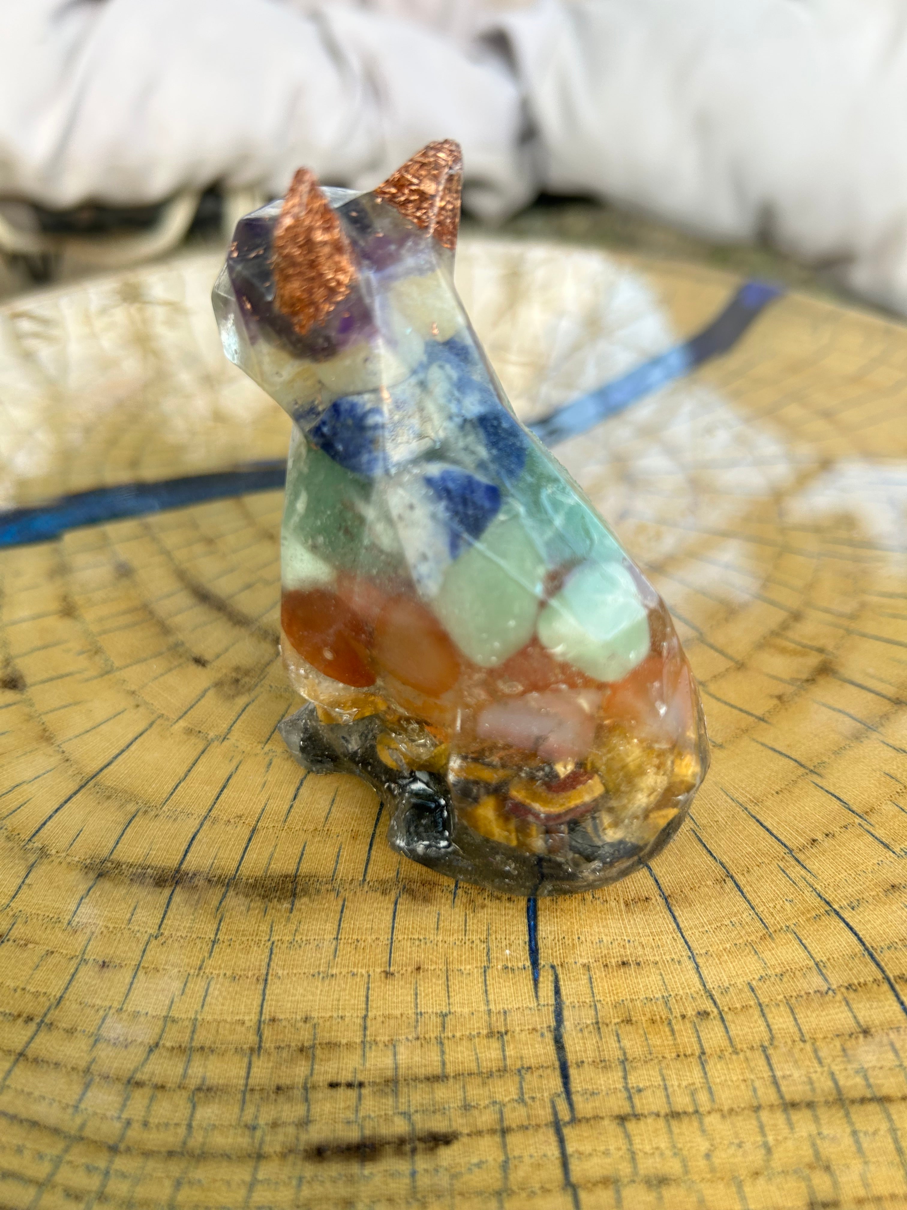 Handmade Orgonite Dog – Amethyst, Citrine, Jade & Obsidian