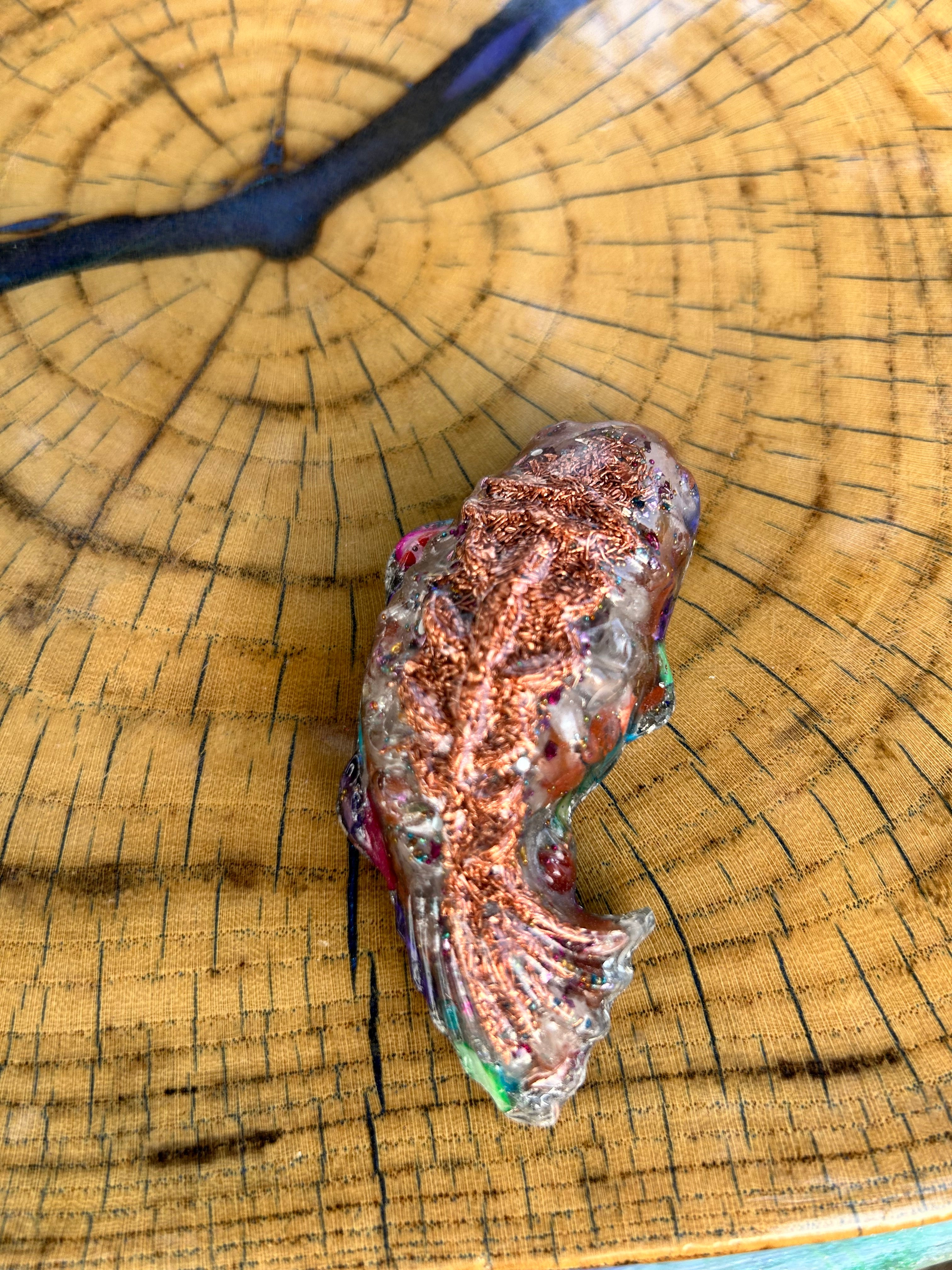 Handmade Orgonite Koi Fish – Quartz, Carnelian, Lapis Lazuli & Abalone Shell